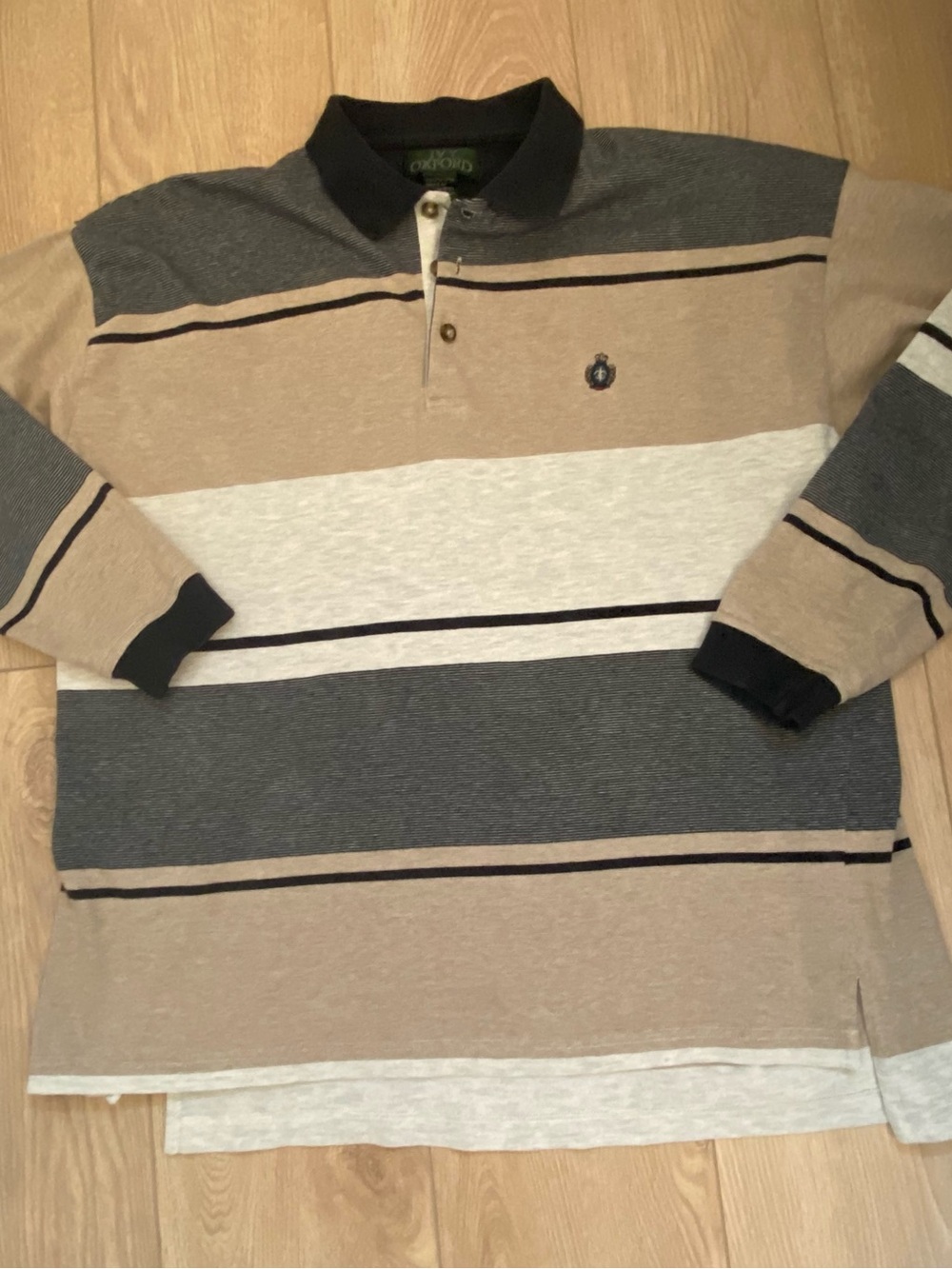 Men's Ivy Oxford (Italian brand) Long-Sleeve Striped Polo Shirt - Beige charcoal
